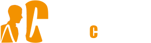 Logotipo horizontal de Diego C Martín colores invertidos, blanco y naranja para findo negro