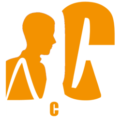 Logotipo de Diego C Martín colores invertidos, blanco y naranja para findo negro
